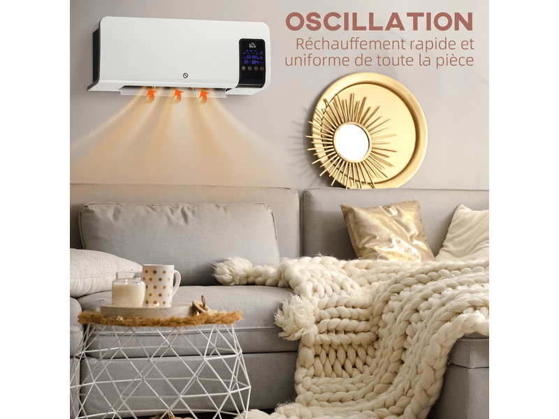  Radiateur soufflant mural chauffage céramique ptc 2000w avec télécommande blanc  - Conforama D