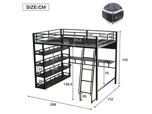 Lit mezzanine 140x200 cm <strong></strong>  <strong></strong> coloris noir