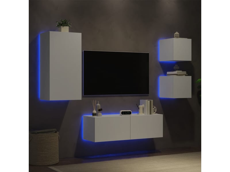  Meuble tv - banc tv - meuble de rangement muraux 4 pcs avec lumières led blanc  - Conforama B