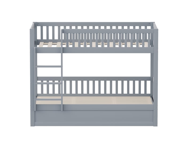  Lit superposé 90x200 cm en bois massif avec coffre hydraulique sous le lit inférieur et escalier, gris Fay Lum - Conforama D