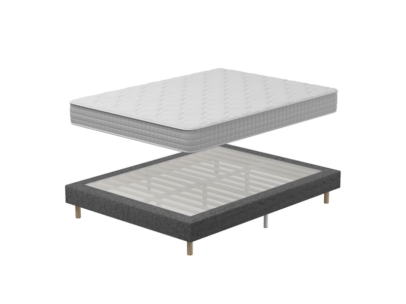  Sommier tapissé 180x200 + matelas à ressorts ensachés 20cm, 9 pieds inclus  - Conforama A