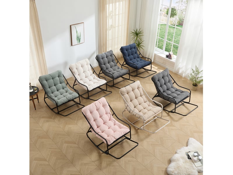  Fauteuil à bascule d'extérieur 75x116x82 cm en acier noir avec coussin blanc  - Conforama E