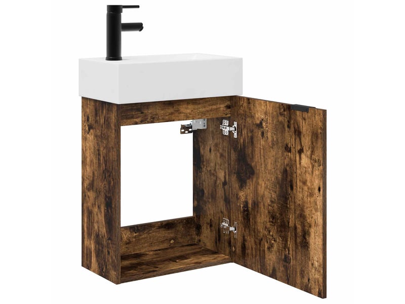  Meuble de rangement salle de bain avec robinet chêne fumé shl5220  - Conforama D