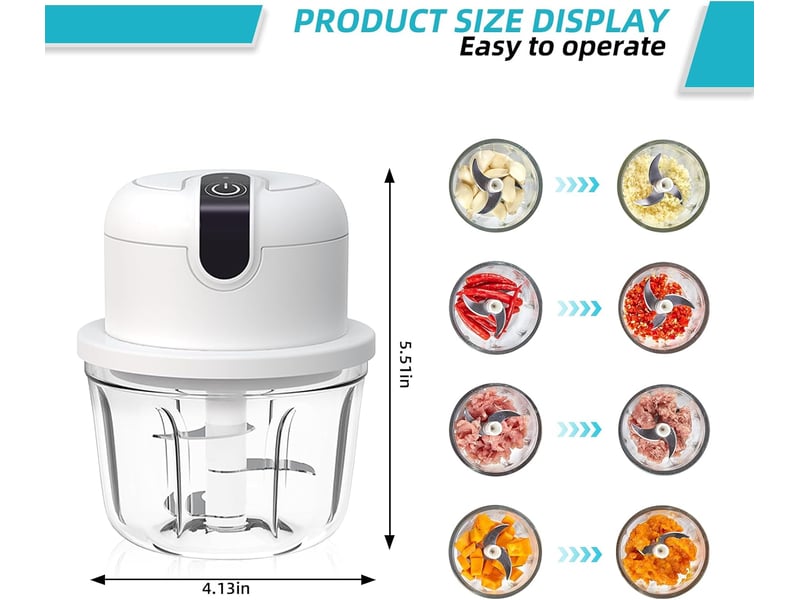  Hachoir électrique de cuisine, hachoir électrique à oignons 350 ml, charge usb, hachoir à oignons sans fil, adapté aux oignons, fruits, noix, viande  - Conforama B