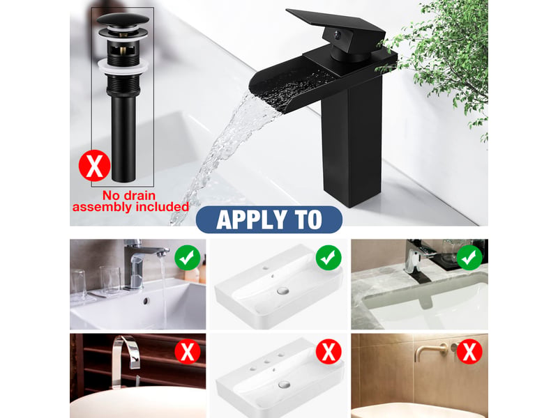 Moderne noir robinet de salle de bain en laiton,mitigeur lavabo cascade, robinet lavabo avec bec hauteur 140mm,eau froide & chaude disponible, g 38 - Conforama B