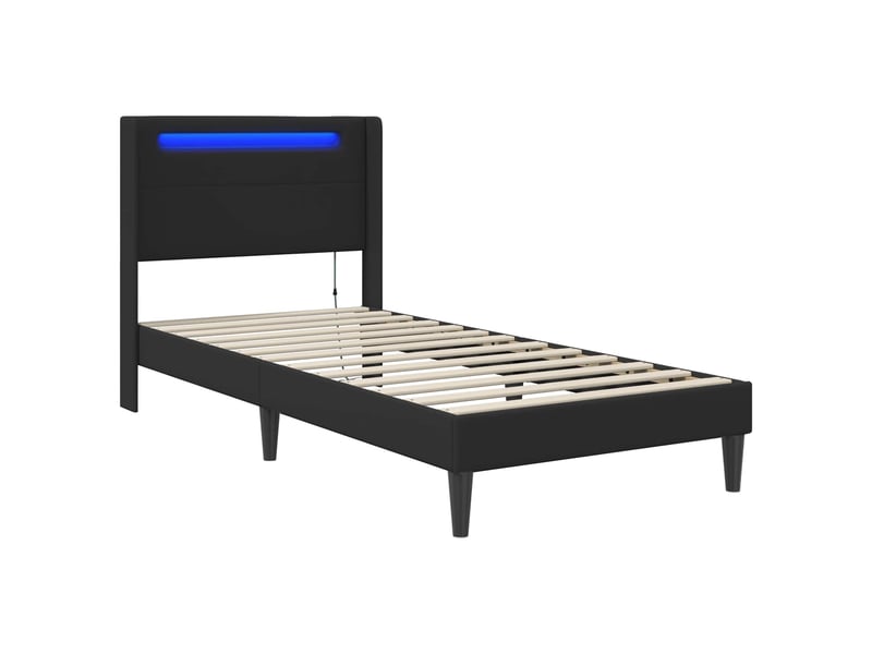 Lit simple- lit adulte -  cadre de lit avec bandes led noir 90 x 190 cm simili cuir  - Conforama D