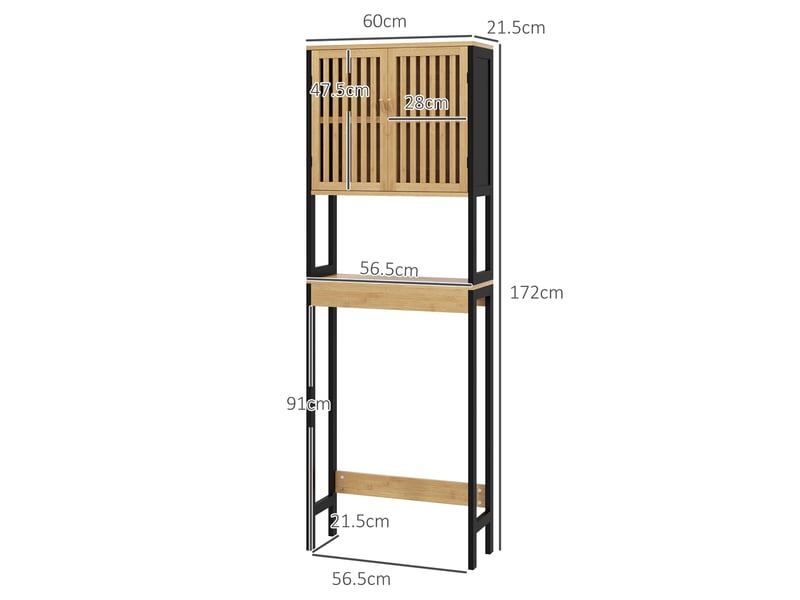  Meuble au-dessus des toilettes en bambou et mdf, 2 portes à lattes, 60 x 21,5 x 172 cm  - Conforama E