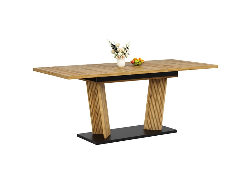  Table de salle à manger extensible 120-160×80×76cm, avec patins antidérapants réglables, moderne, coloris chêne  - Conforama A