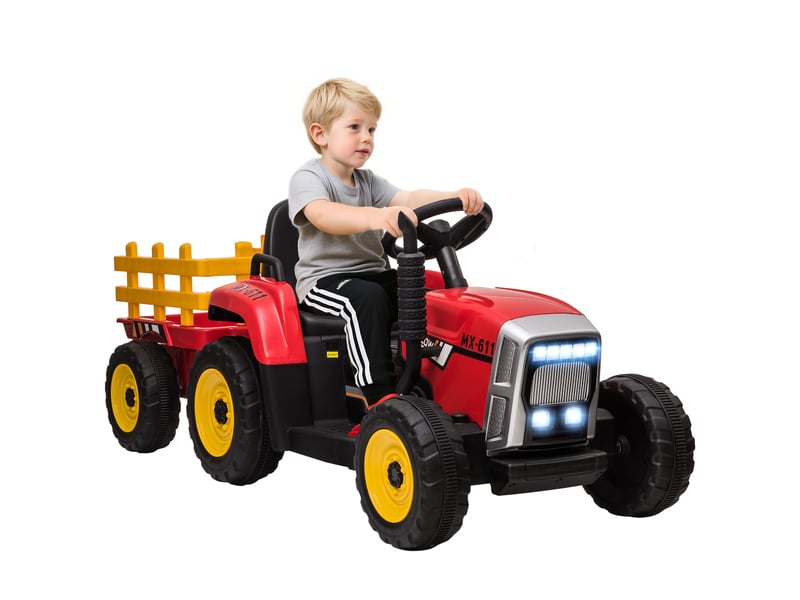  Voiture électrique pour enfants, tracteur pour enfants, avec télécommande parentale, vitesse maximale de 6 kmh ; rouge et noir  - Conforama A