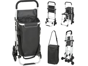Chariot de courses 59,5 x 46 x 97 cm – gris foncé – 40 l, 3 roues monte-escaliers avec siège pliant