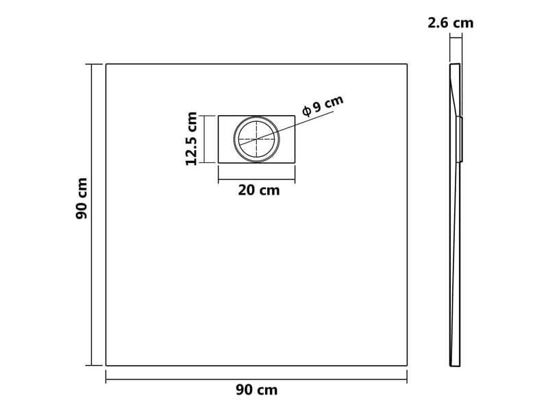  Bac de douche receveur de douche rectangulaire salle de bain maison intérieur trou de drain standard de 9 cm smc 90x90 cm blanc 02_0003450  - Conforama E