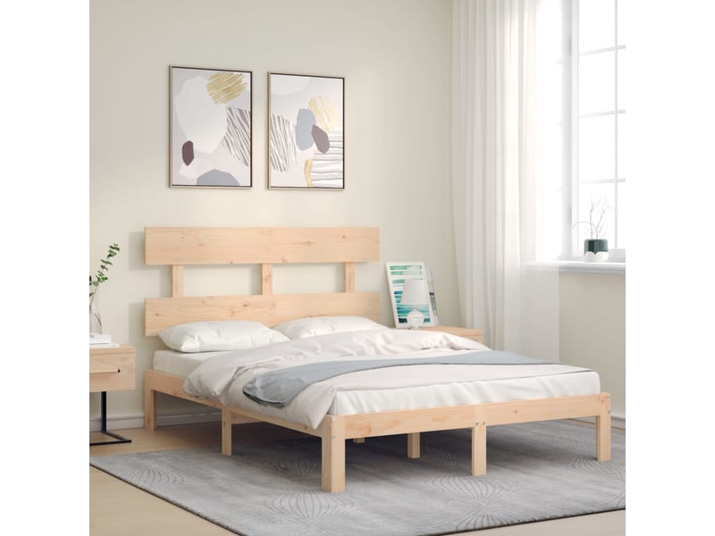  Lit double- lit adulte -  cadre de lit sans matelas 140x190 cm bois de pin massif  - Conforama B