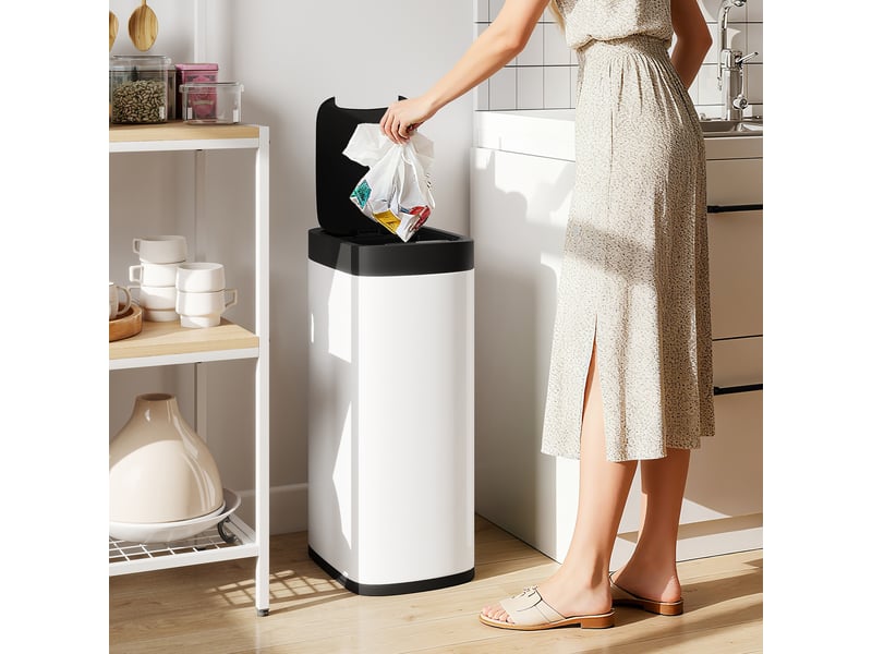  Poubelle de cuisine automatique 50l, poubelle à capteur de mouvement, fonctionne sur piles, 26,5x35,5x68cm, crème  - Conforama C