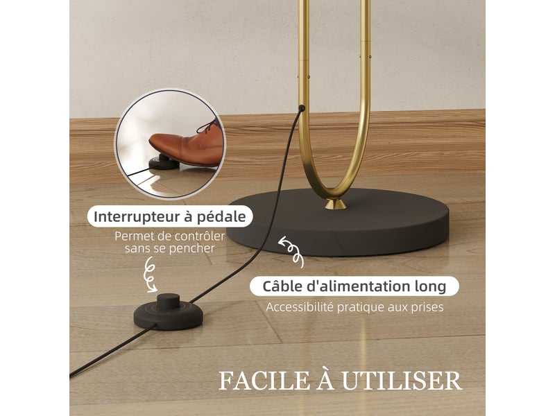  Lampadaire abat-jour en lin douille e27 style interrupteur moderne à pied pour salon et chambre 156 cm doré et noir  - Conforama R