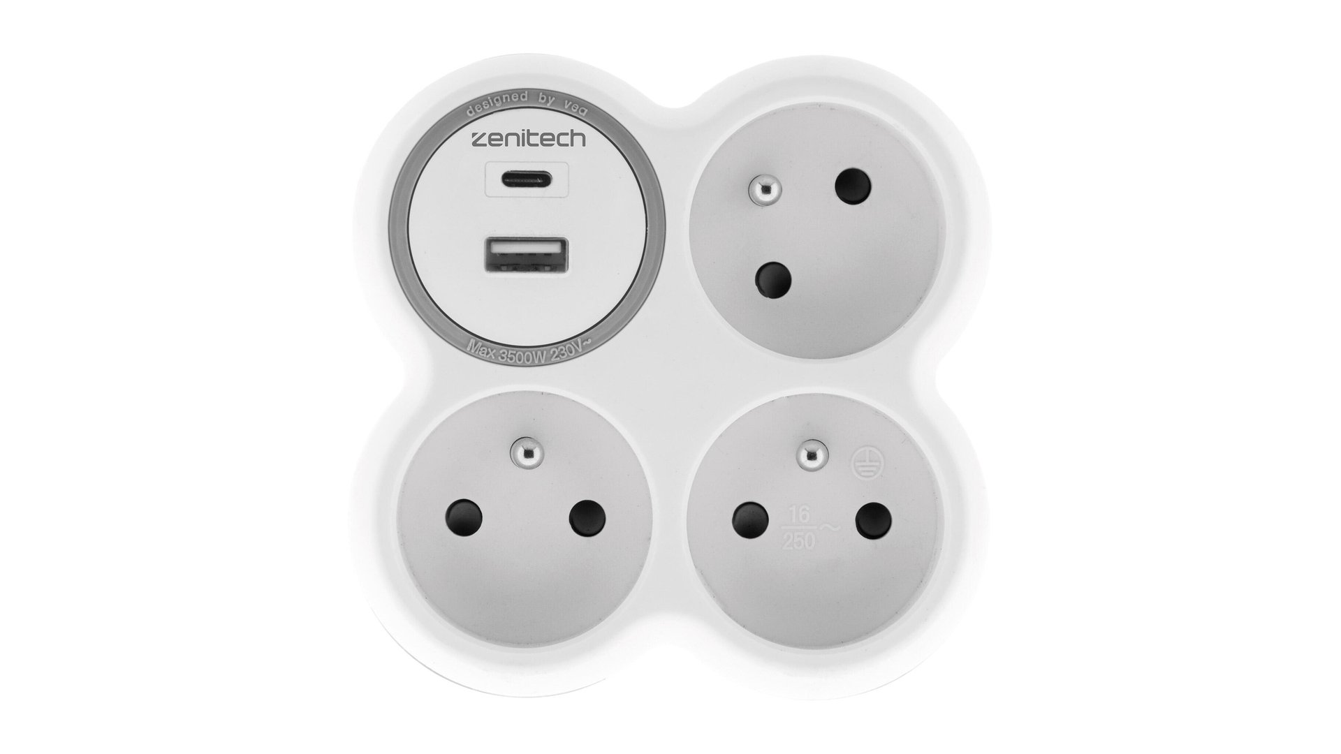 Multiprise avec 3 prises secteur 16A et 2 ports USB type A et C - Blanc/Gris BOLEA – ZENITECH 9.9 Conforama