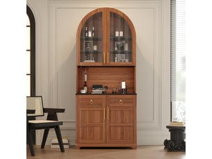 Buffet haut avec vitrine, niche ouverte, 2 tiroirs et 2 portes, led dimmable via application, prise et usb