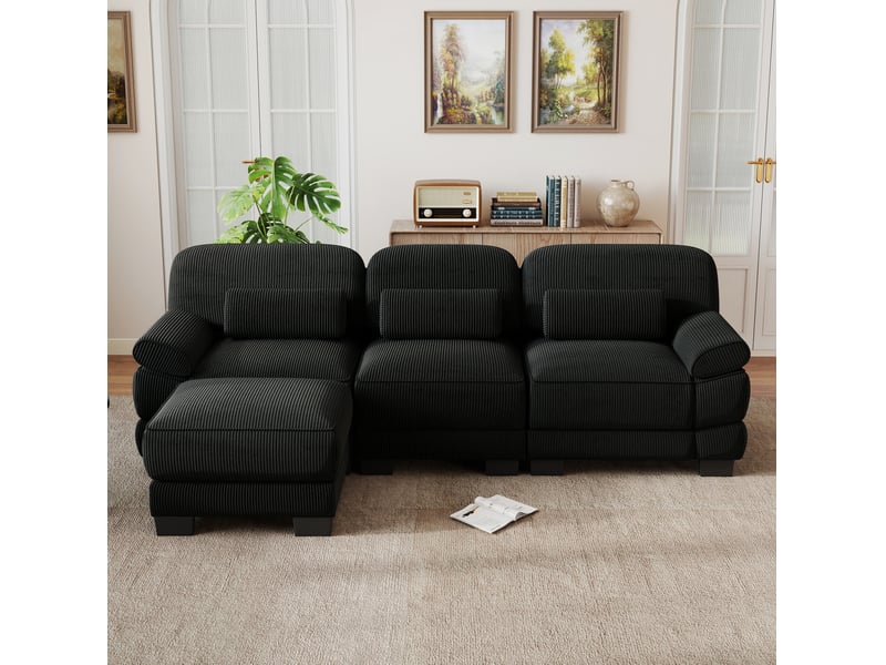  Canapé d'angle modulable 3 places en l 265x161x94 cm en velours côtelé noir  - Conforama B