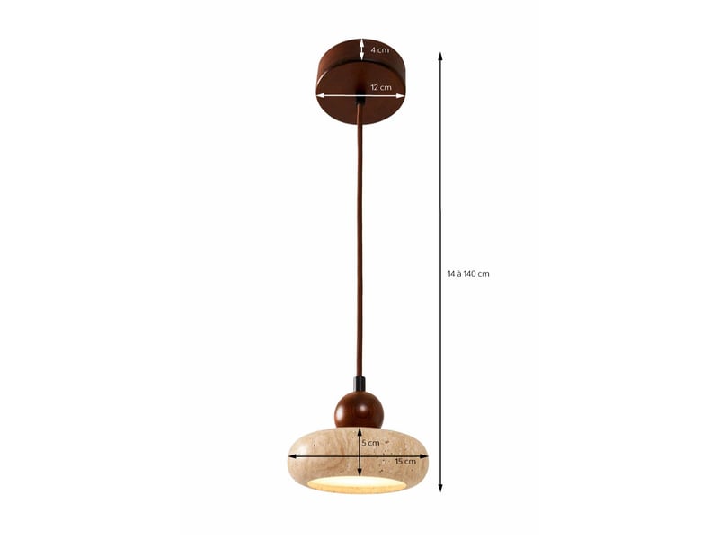  Suspension design ronde en travertin et bois effet noyer iris  - Conforama C
