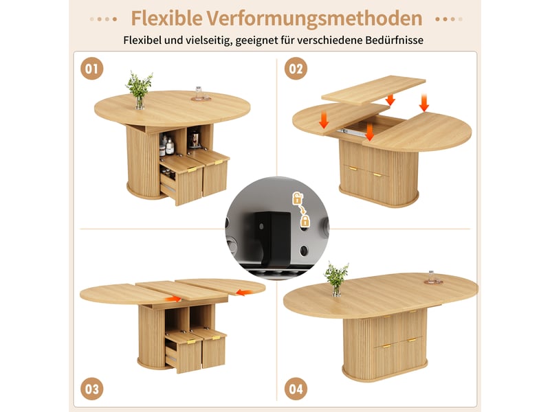 Table à manger 158x118x76.8 cm - extensible - 6 places - 4 à 6 personnes - grand rangement - rabattable - 2 tiroirs - mdf - usage quotidien - blanc CozyNest - Conforama E