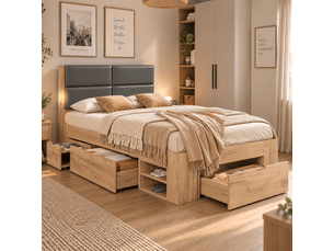Lit avec rangement 90x200 cm <strong></strong> <strong>OMNIGLINT TRADING LTD</strong> coloris naturel