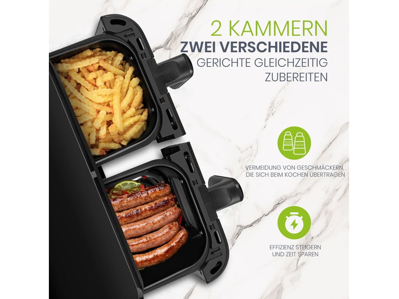  Friteuse sans huile double zone 10 l xxl 2400 w 40,5 x 38,5 x 30,7 cm – noir – led tactile  - Conforama E