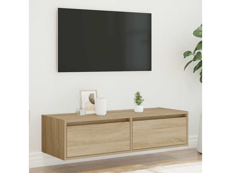  Meuble tv - banc tv - meuble de rangement avec lumières led chêne sonoma 100x35,5x25 cm  - Conforama D