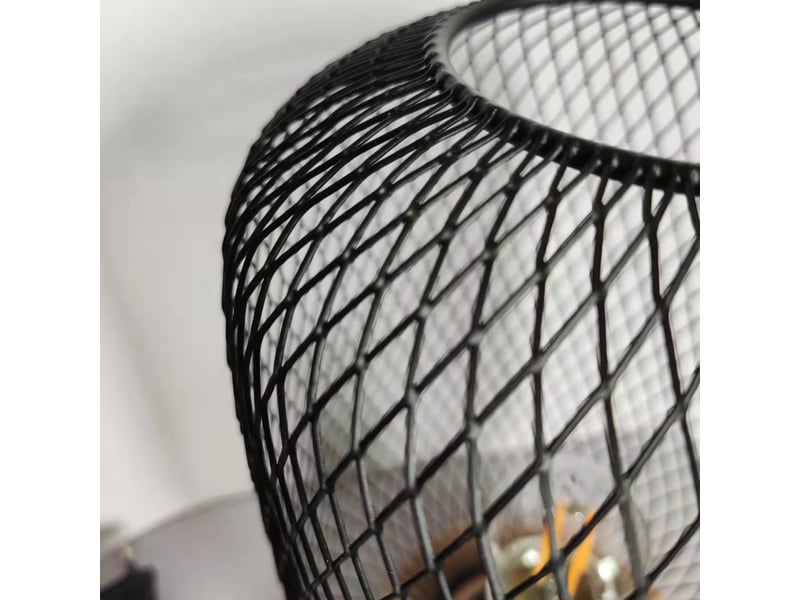  Lampe de lecture de table en forme de cage en maille noire avec base en bois  - Conforama D