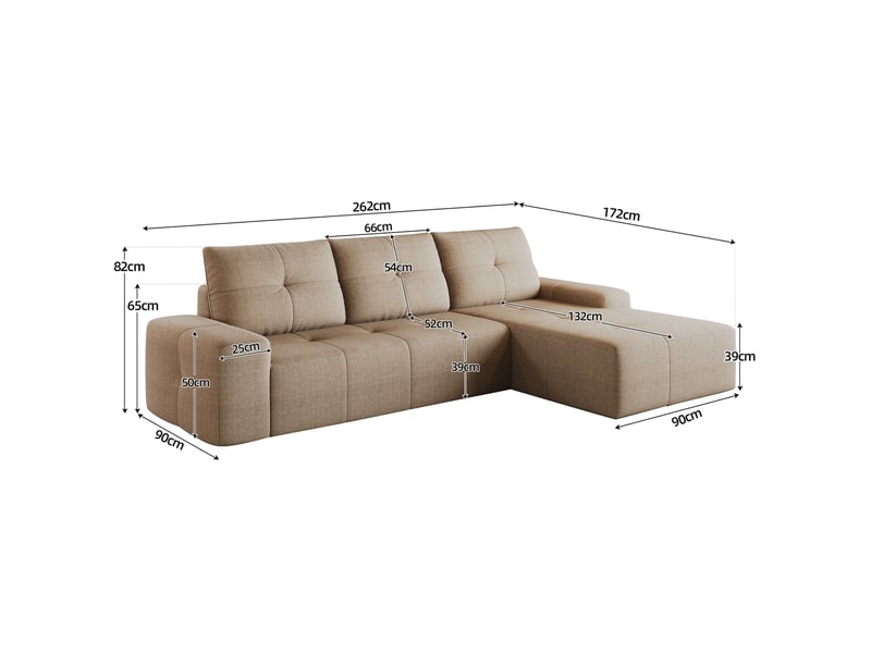 Canapé d’angle 3 places en tissu kaki 262x172x82 cm - Conforama C