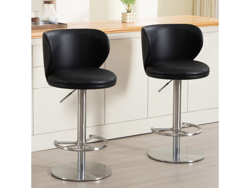  Tabouret de bar pivotant avec dossier, tabouret noir en cuir, pied en métal  - Conforama B