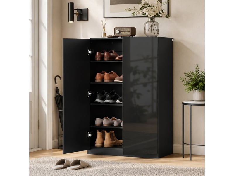 Meuble à chaussures avec 5 niveaux et 2 étagères réglables, fermeture douce, pour entrée, 72×34,5×103 cm, noir - Conforama B