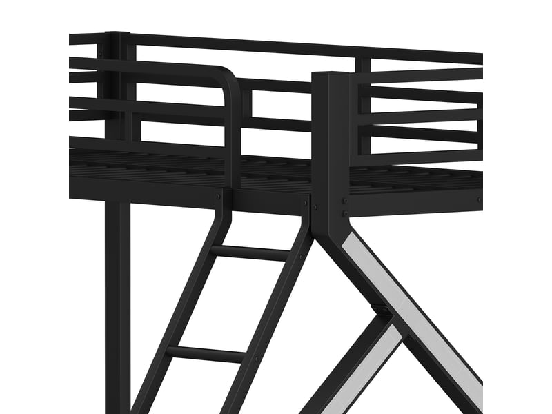  Lits superposés 90 × 200 et 140 × 200 cm, structure en métal, éclairage led, barrières et échelle, sans matelas, noir  - Conforama E