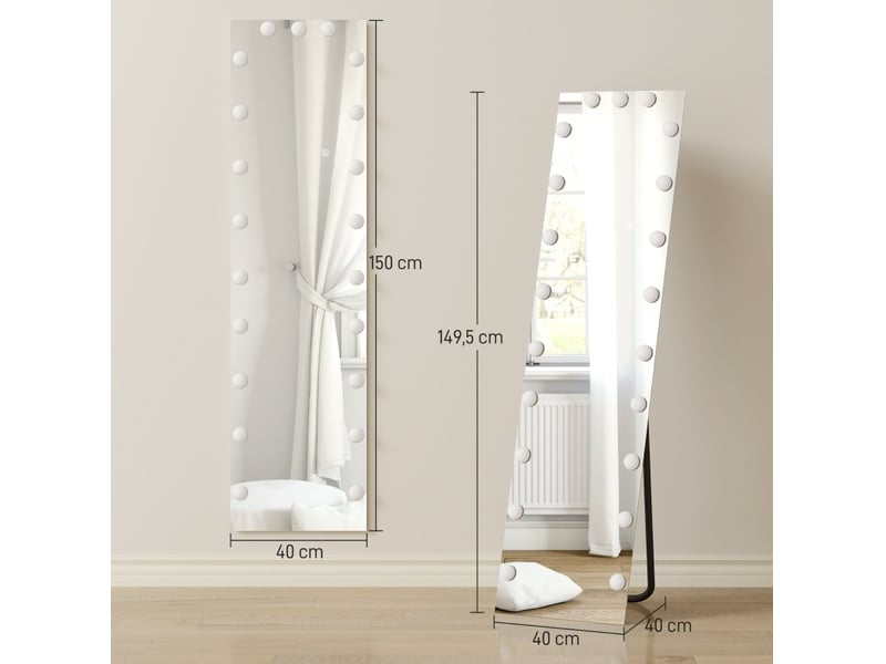  Miroir sur pied 150x40 cm rgb-led 21 ampoules 7 couleurs de lumière transparent  - Conforama D
