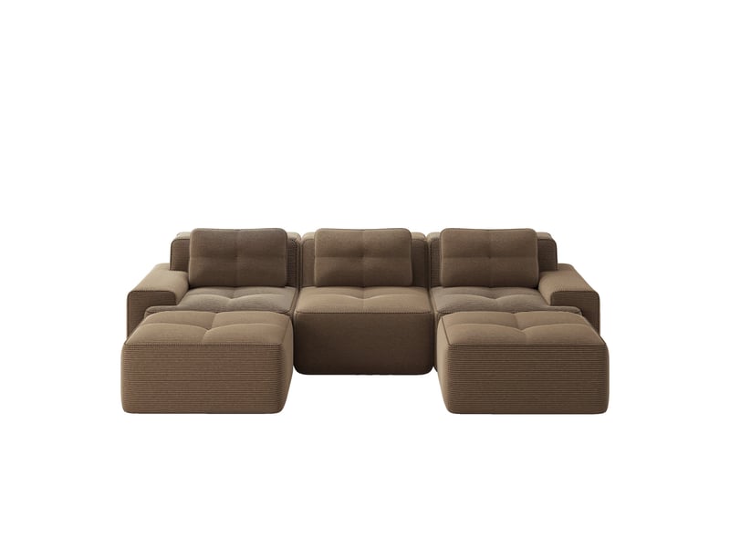  Canapé modulable en u avec ottomane, 3 places en tissu côtelé, aucun assemblage requis, 69 × 293 × 177 cm, marron  - Conforama A