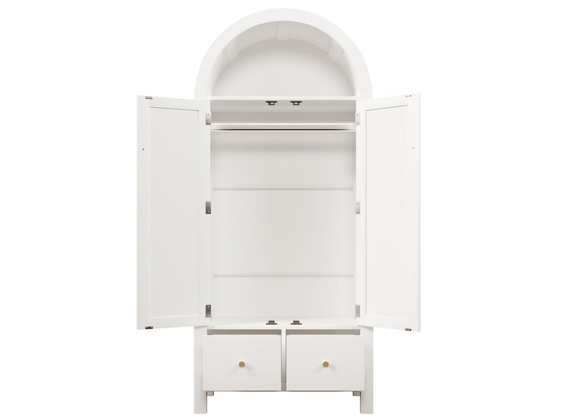  Armoire penderie blanche avec cannage rotin, style campagne, 2 portes, 2 tiroirs, tringle, 181x78x45 cm  - Conforama E