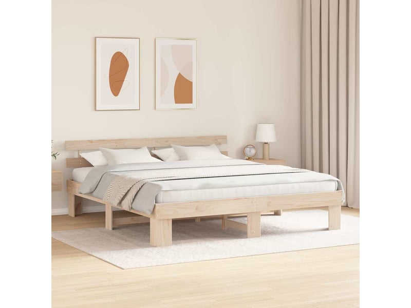 Lit double- lit adulte - cadre de lit avec tête de lit naturel 180 x 200 cm pin massif - Conforama B
