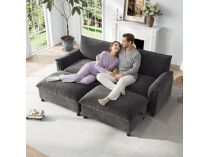 Canapé modulable gris 4 places avec 2 poufs de rangement - tissu chenille