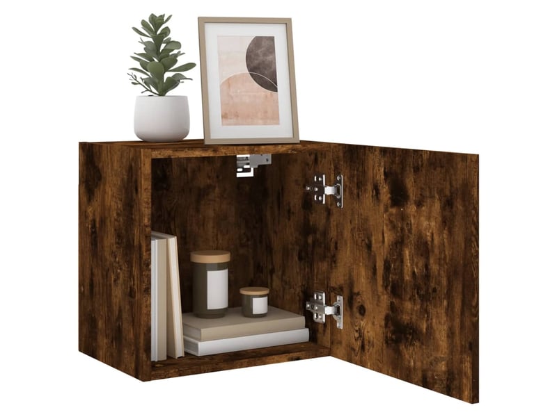  Lot de 2 meuble tv mural, meuble tv suspendu chêne fumé 40,5x30x40cm bois ingénierie  - Conforama E