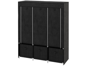 Armoire en tissu avec 2 tringles, 5 étagères et 3 tiroirs, housse zippée pour chambre, acier, 125×43×162,5 cm, noir