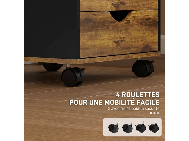  Caisson bureau mobile, meuble rangement sur roulettes avec 5 tiroirs, bois, marron, 40 x 40 x 67 cm  - Conforama E