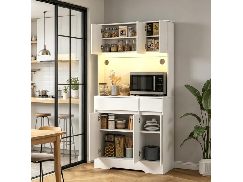 Buffet de cuisine haut avec plan de travail, 6 portes et led rgb homvra - Conforama E