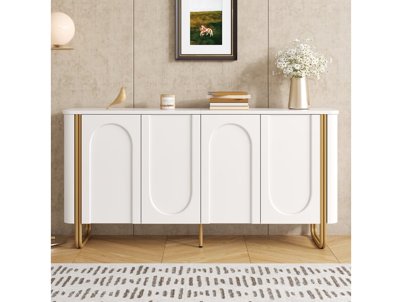  Buffet bas modenvie 160 x 35 x 80,5 cm à 4 portes push-to-open mdf blanc  - Conforama E