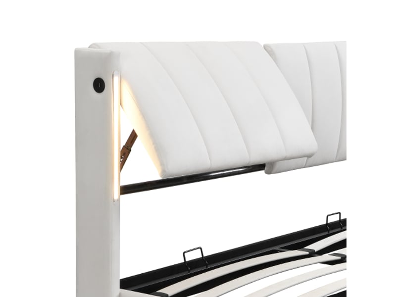  Lit adulte 180x200cm,lit coffre en pu avec lumière led,prise usb et fonction de réglage de l'angle à 3 niveaux,blanc lit adulte blanc - Conforama E