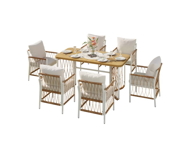  Salon de jardin,159,5x77,5x75 cm,7 pièces avec 6 fauteuils et coussins  - Conforama A