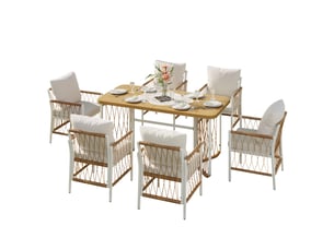 Salon de jardin,159,5x77,5x75 cm,7 pièces avec 6 fauteuils et coussins