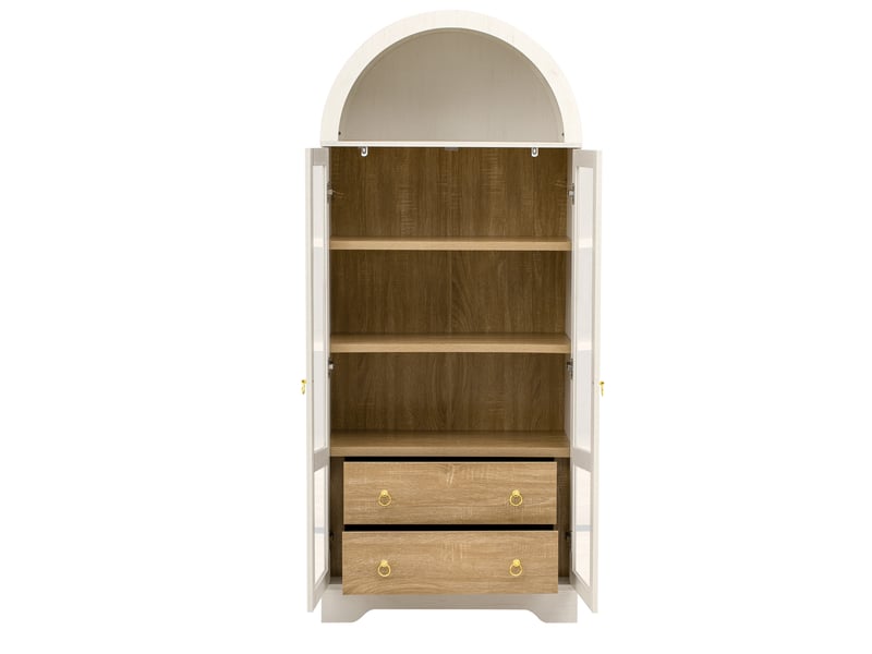  Vitrine haute 76,2x40,1x180 cm, portes vitrées transparentes, étagères réglables, 2 tiroirs, niche ouverte, grand rangement - blanc  - Conforama E
