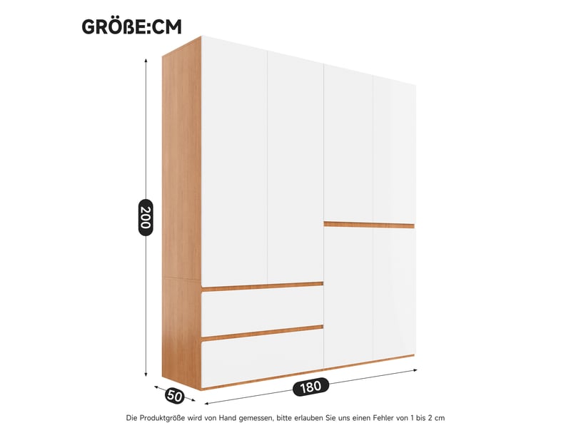 Armoire 6 portes avec 5 tiroirs et double penderie 180x200 cm - mdf blanc et chêne artisan - Conforama C