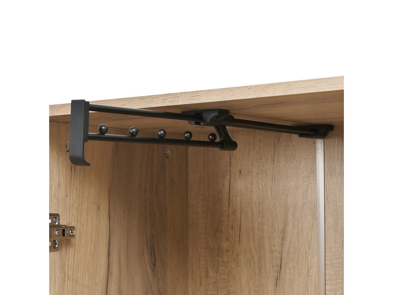  Vestiaire mural, portes pliantes, tringle extensible, miroir et banc à chaussures, 4 crochets, 125×36×190 cm, couleur bois N657P50643567N - Conforama E