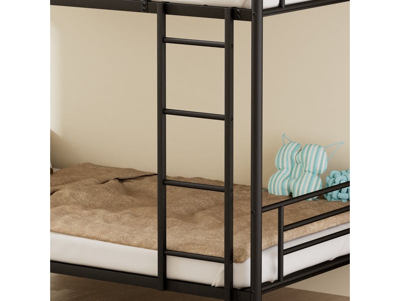  Lit superposé enfant 90x190 cm en acier noir, avec échelle et barrières de sécurité, pour chambre, sans matelas  - Conforama D