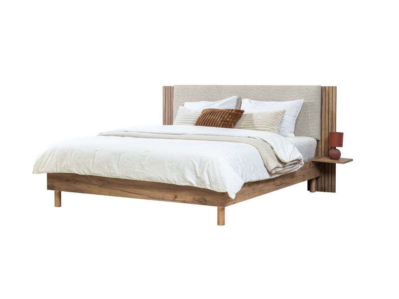  Bobochic lit lior lattes massives pieds en bois naturel gris clair 160x200 LIOR - Conforama B