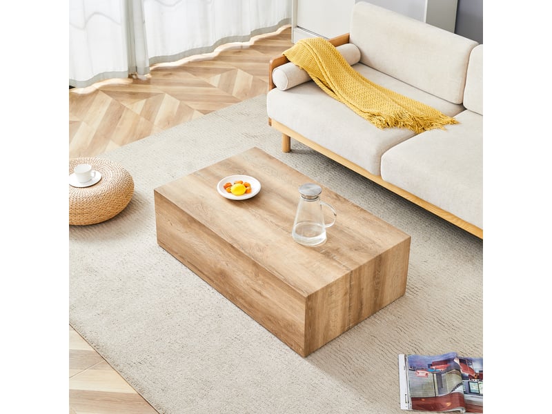  Table basse rectangulaire avec surface effet bois sans montage - lpospi - structure monobloc en mdf bois 90 × 50 × 30 cm  - Conforama C